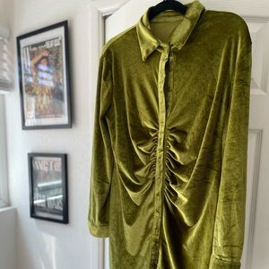 Green Velvet Button Up Dress